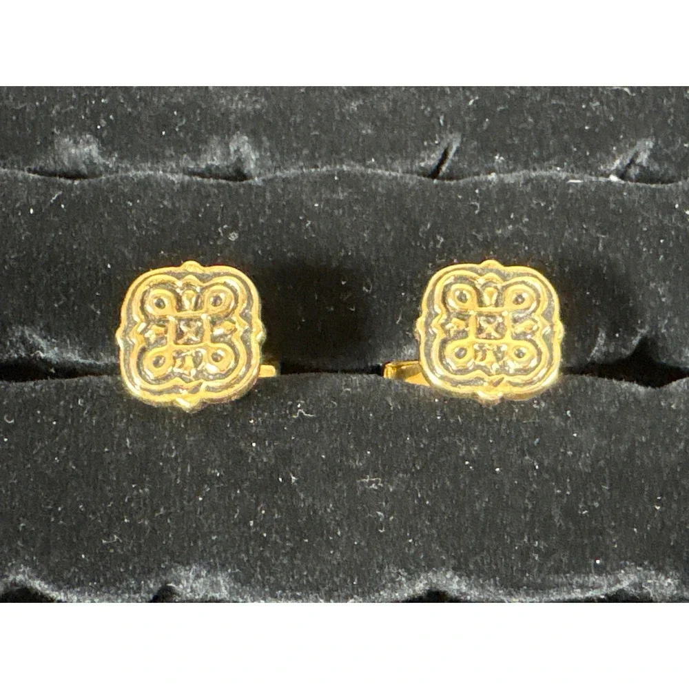 Vintage Gold Tone Ornate Quatrefoil Scrollwork Swivel Back Cufflinks Formal Mens